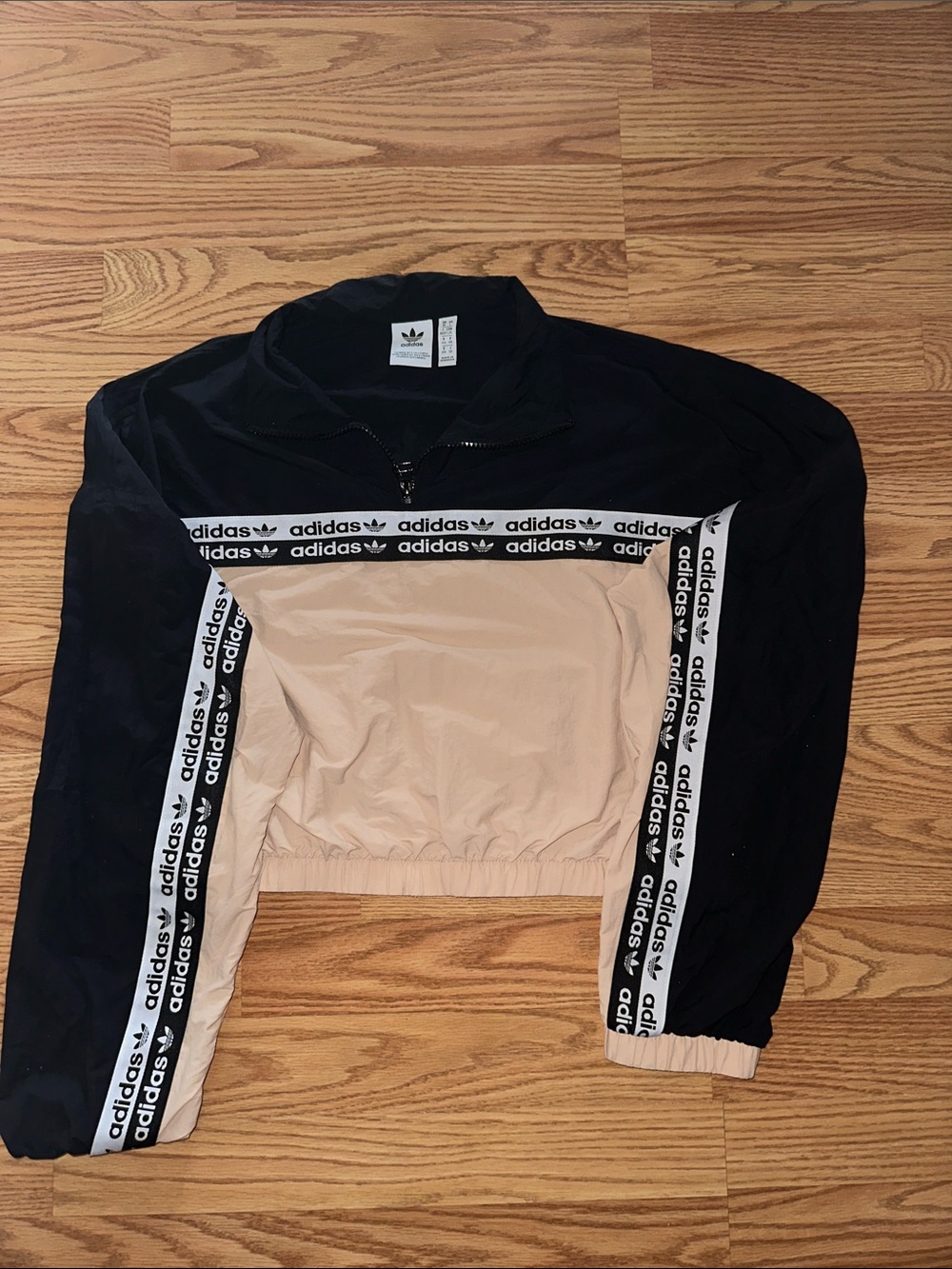 adidas Two-Tone Cropped Pullover Jacket in Black and Beige
